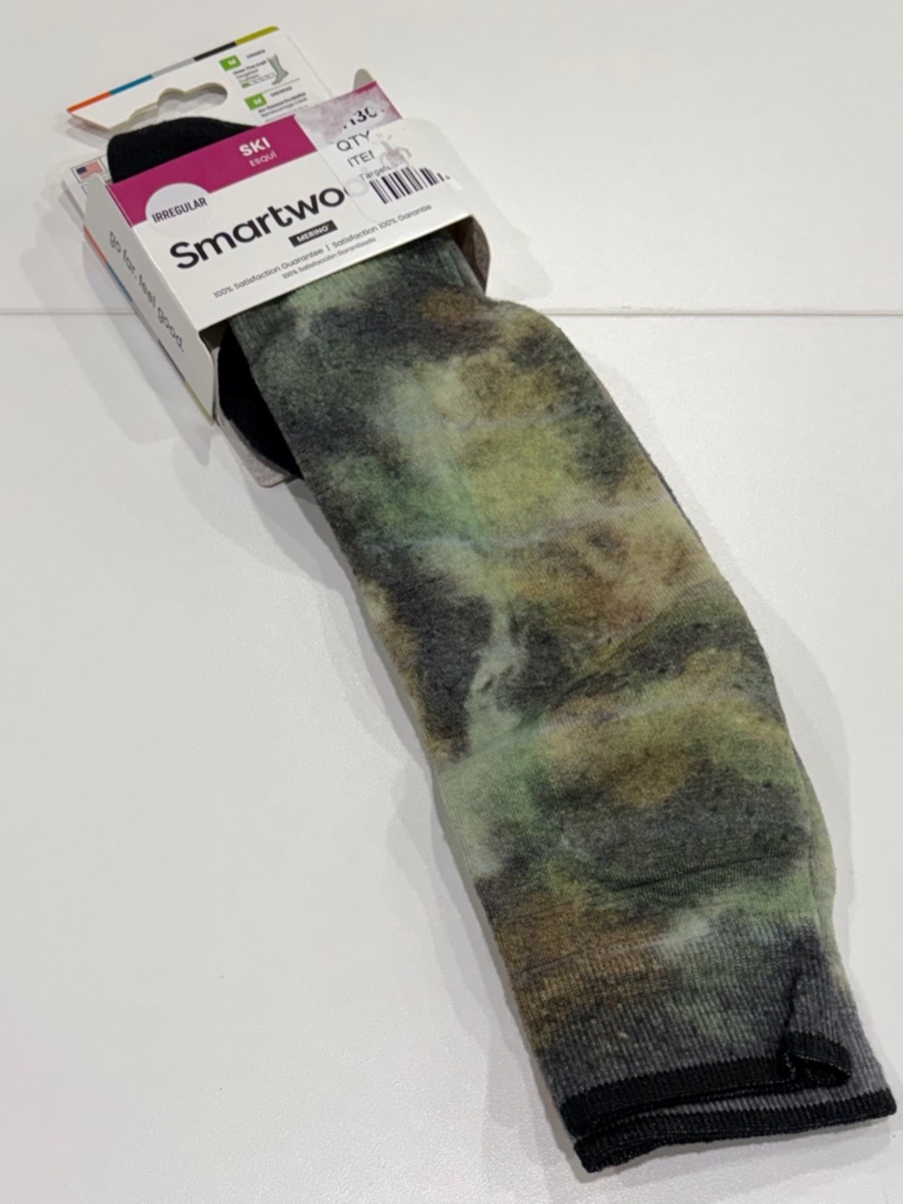 SmartWool Men's Medium Targeted Cushion Groovy Tie-Dye Print Ski Socks Green NWT
